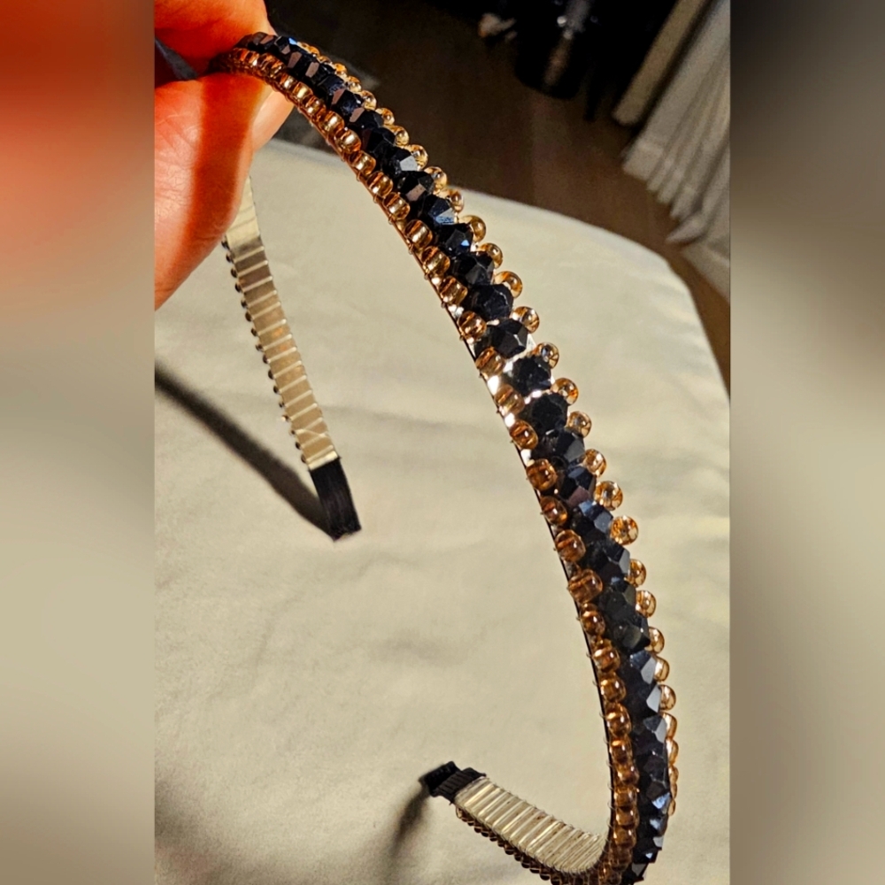 Elegant Black and Gold Beaded Headband. Like New!